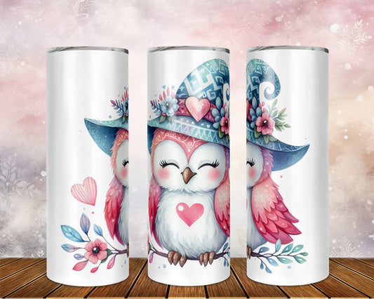 Skinny Tumbler with Straw, 20oz, Owl