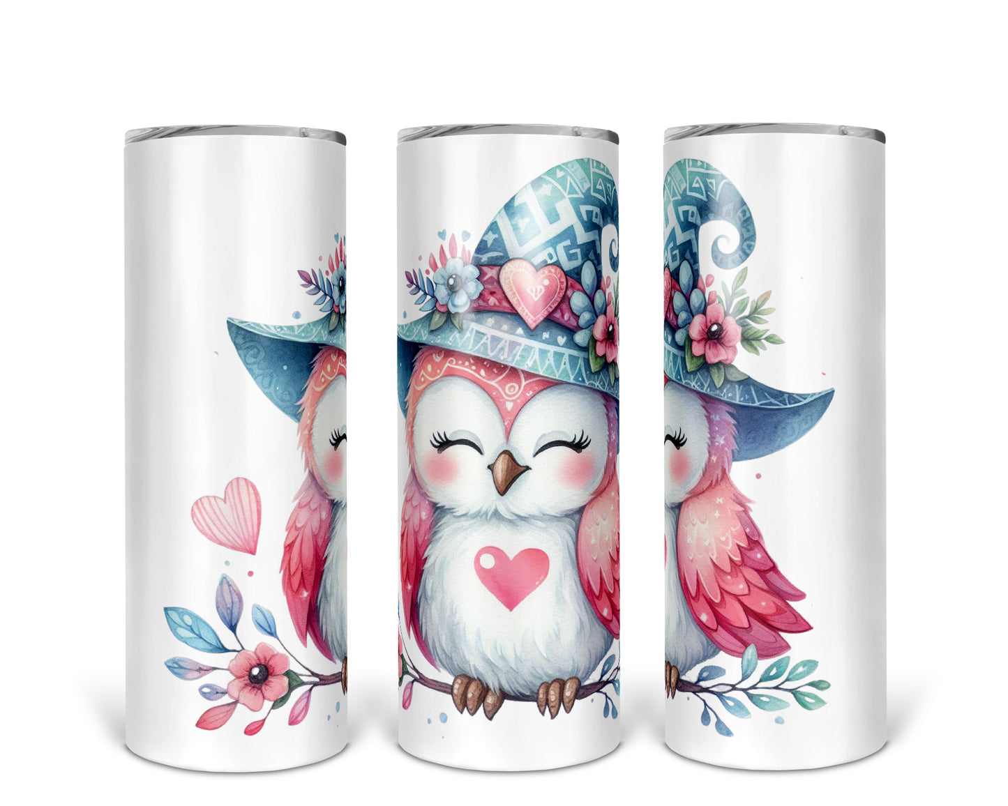 Skinny Tumbler with Straw, 20oz, Owl