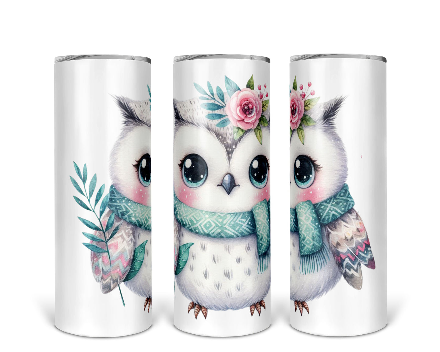 Skinny Tumbler with Straw, 20oz, Owl