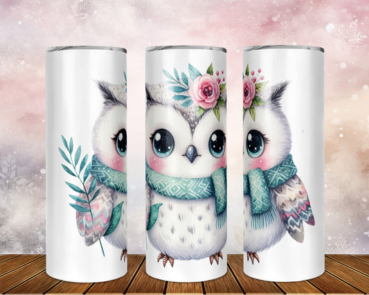 Skinny Tumbler with Straw, 20oz, Owl