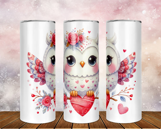 Skinny Tumbler with Straw, 20oz, Owl