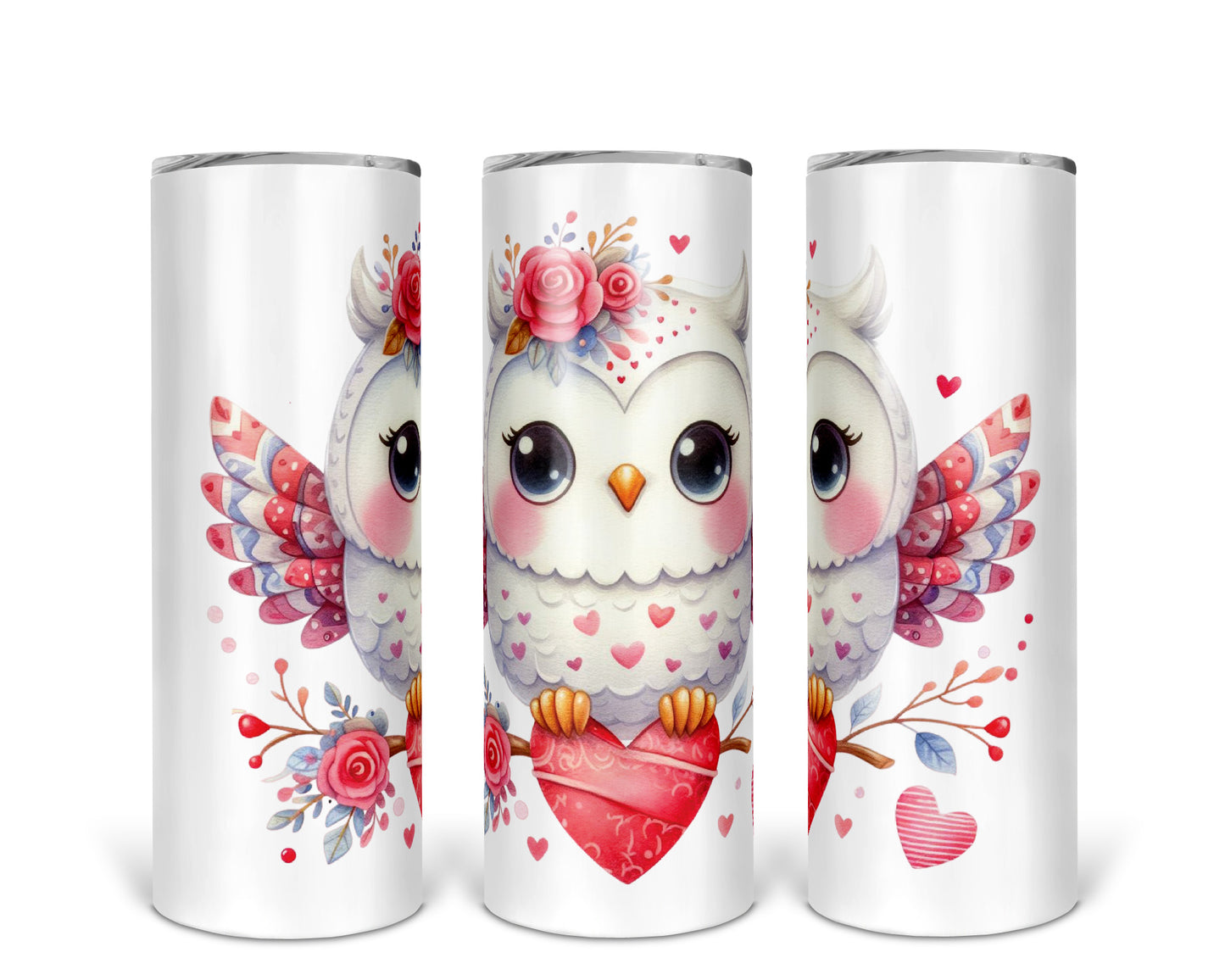 Skinny Tumbler with Straw, 20oz, Owl