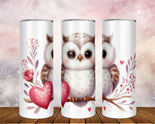 Skinny Tumbler with Straw, 20oz, Owl