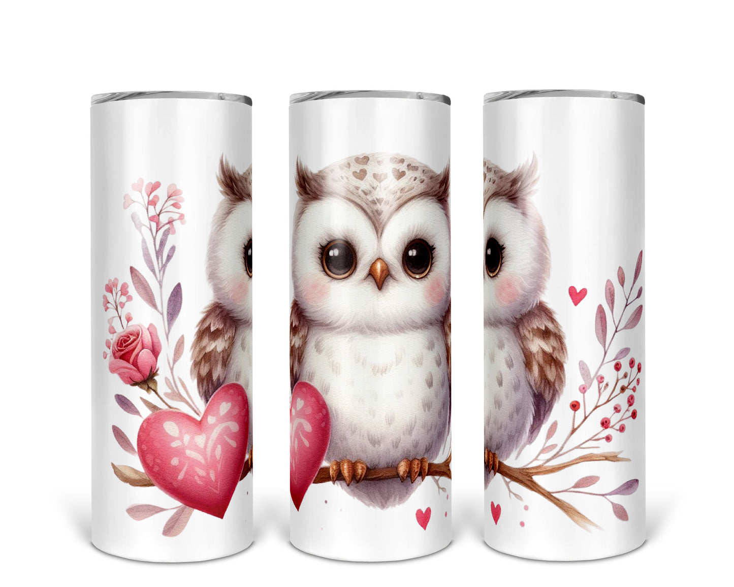 Skinny Tumbler with Straw, 20oz, Owl