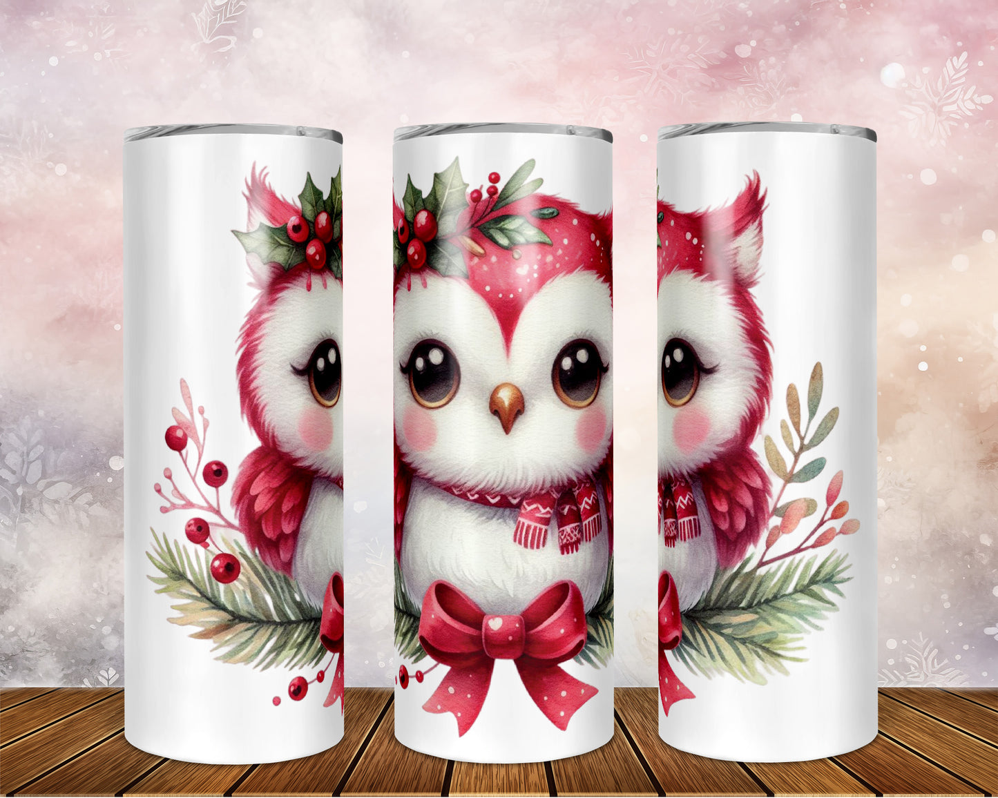 Skinny Tumbler with Straw, 20oz, Owl