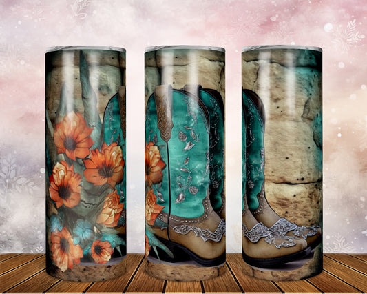 Skinny Tumbler with Straw, 20oz Country Boots