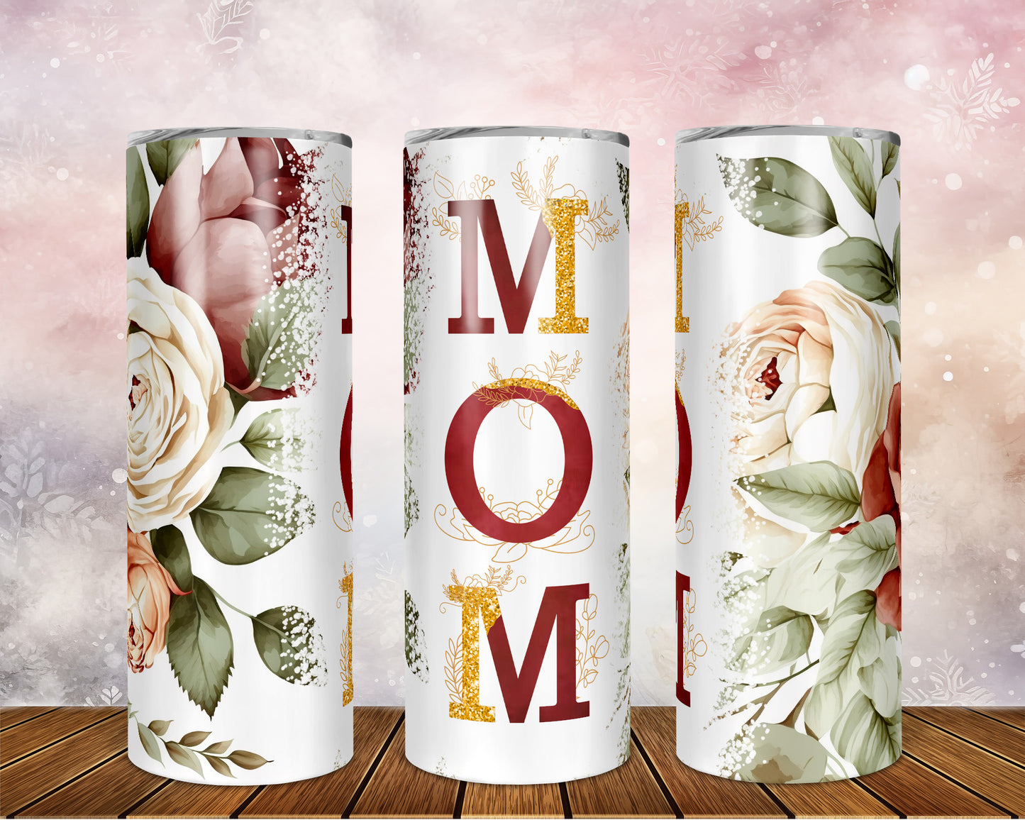 Skinny Tumbler with Straw, 20oz, Floral Mum, awd-528