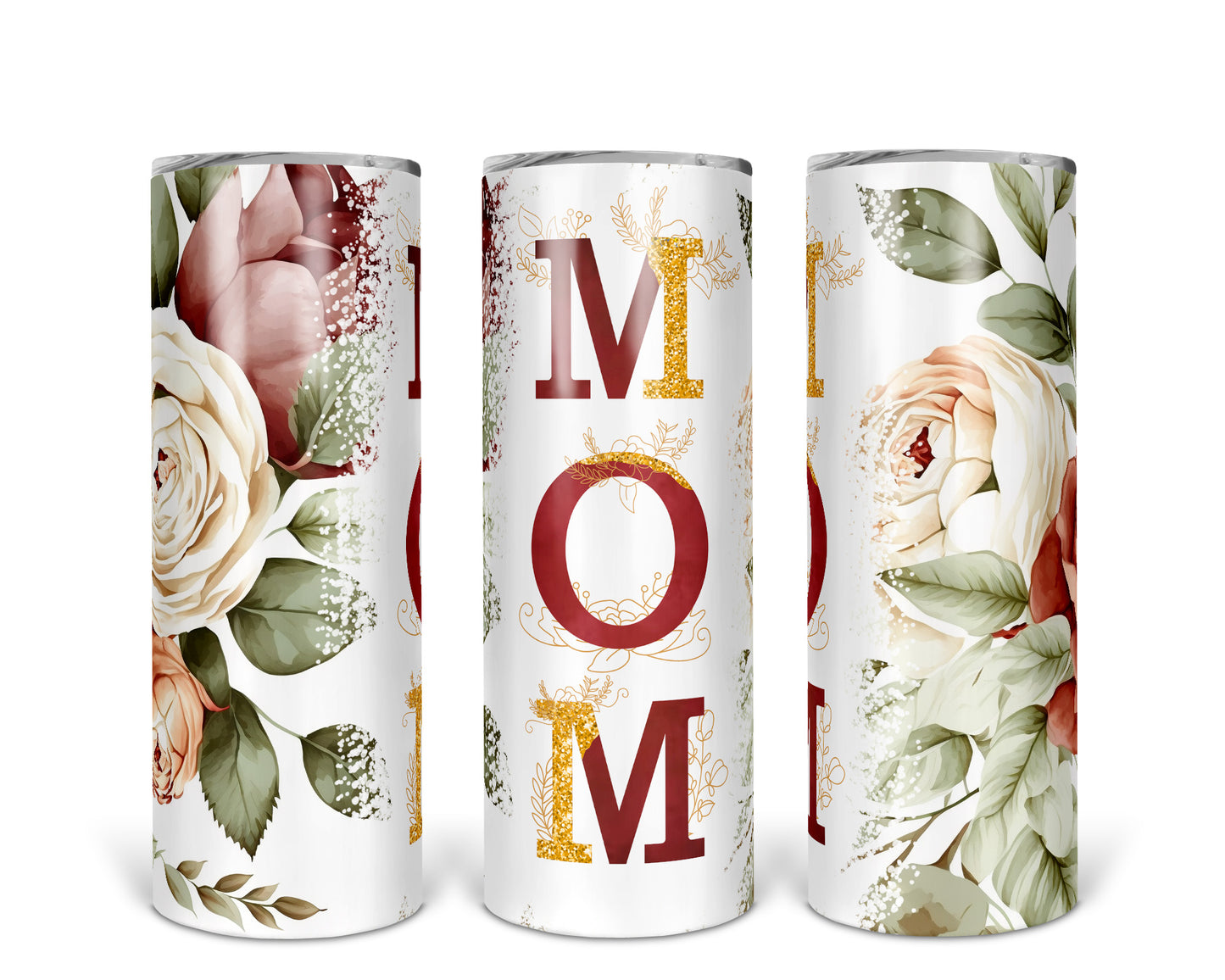 Skinny Tumbler with Straw, 20oz, Floral Mum, awd-528