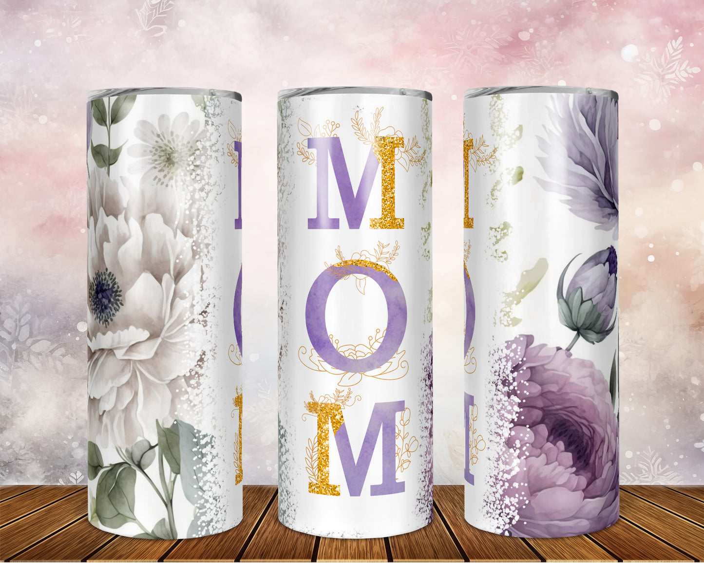 Skinny Tumbler with Straw, 20oz, Floral Mum, awd-530