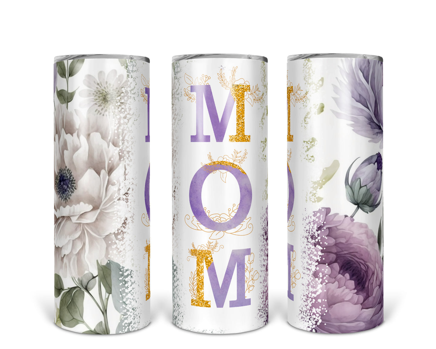 Skinny Tumbler with Straw, 20oz, Floral Mum, awd-530