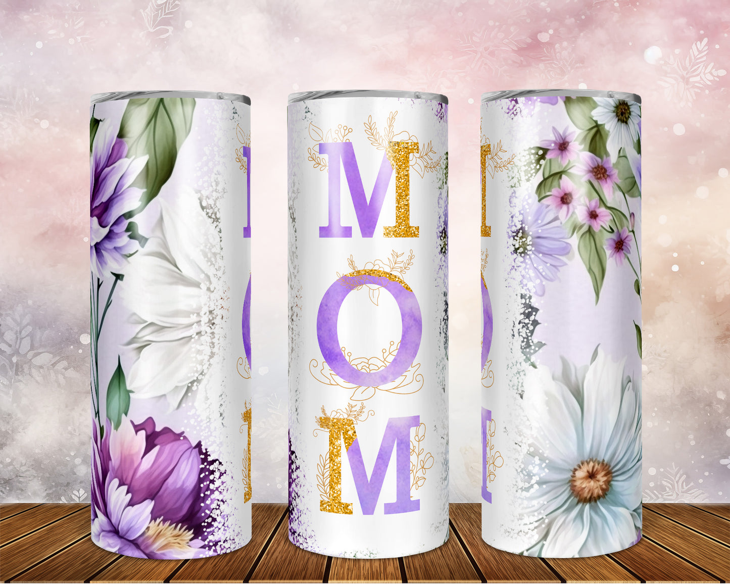 Skinny Tumbler with Straw, 20oz, Floral Mum, awd-532