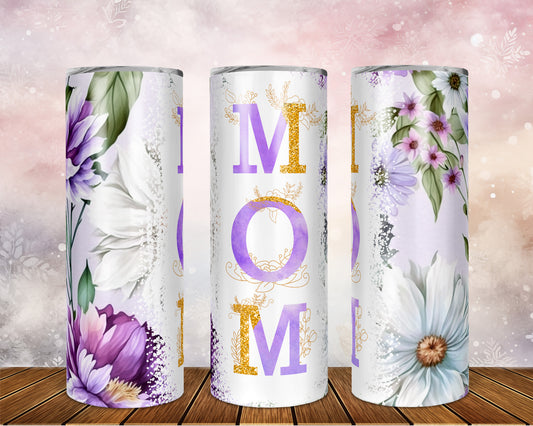 Skinny Tumbler with Straw, 20oz, Floral Mum, awd-532