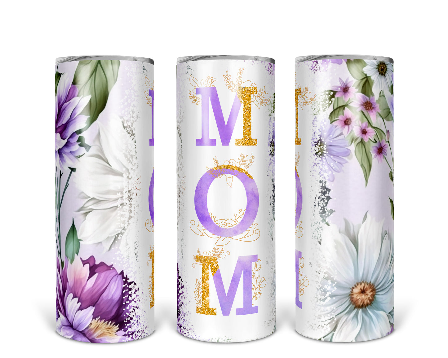 Skinny Tumbler with Straw, 20oz, Floral Mum, awd-532