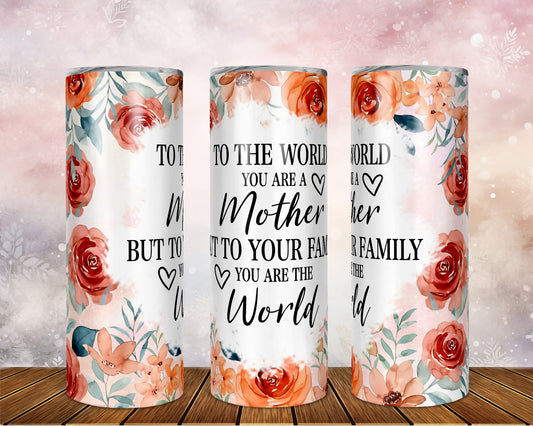 Skinny Tumbler with Straw, 20oz, Floral Mum Quote, awd-535