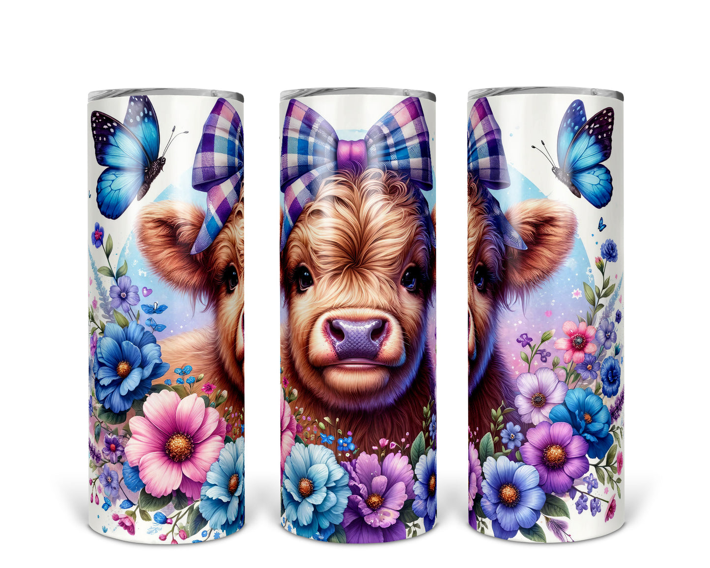 Skinny Tumbler with Straw, 20oz, Baby Highland Cow Pink & Purple