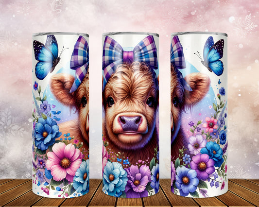 Skinny Tumbler with Straw, 20oz, Baby Highland Cow Pink & Purple