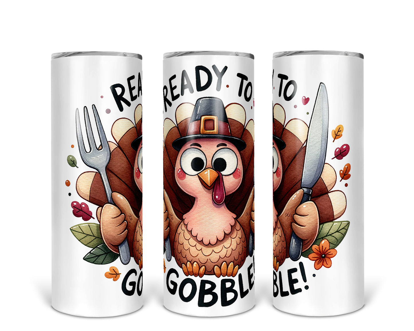 Skinny Tumbler with Straw, 20oz,  Thanksgiving, Ready to Gobble, awd-338