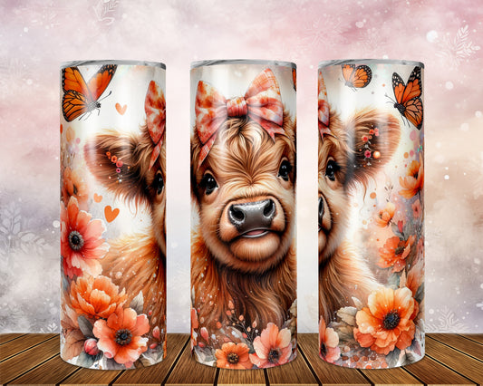 Skinny Tumbler with Straw, 20oz, Baby Highland Cow