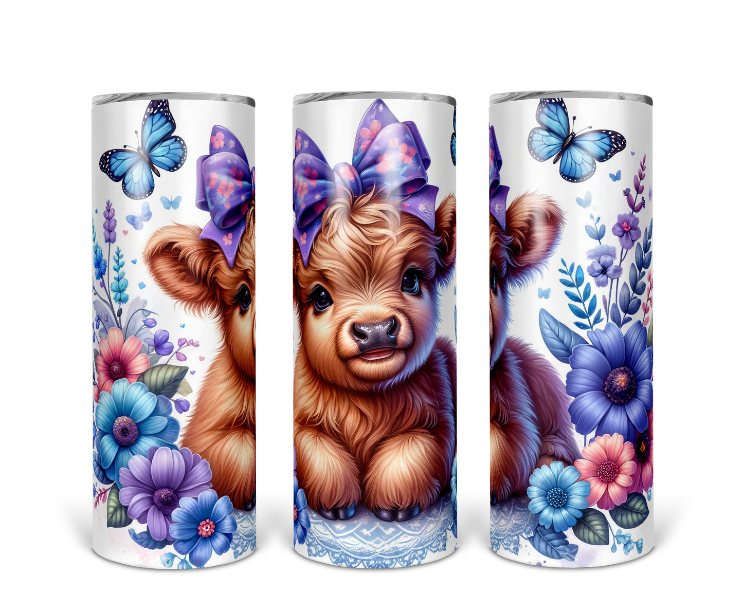 Skinny Tumbler with Straw, 20oz, Baby Highland Cow Pink & Purple