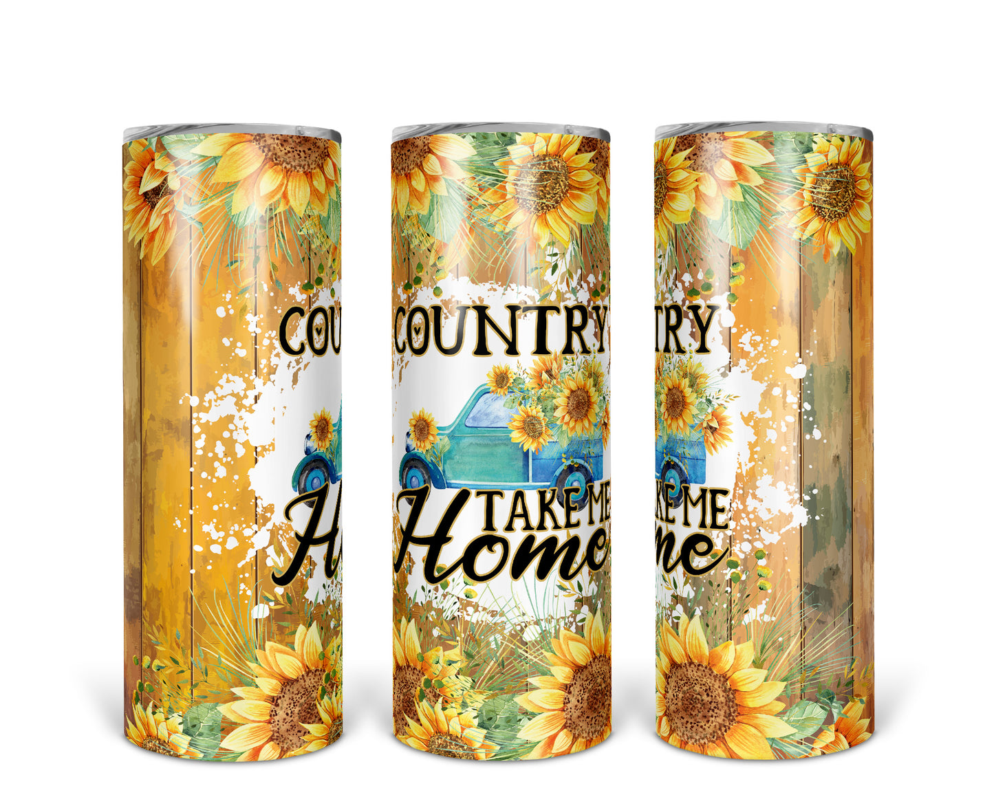 Skinny Tumbler with Straw, 20oz, Sunflower Country Take Me Home