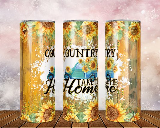 Skinny Tumbler with Straw, 20oz, Sunflower Country Take Me Home