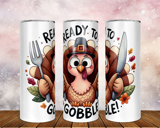 Skinny Tumbler with Straw, 20oz,  Thanksgiving, Ready to Gobble, awd-338