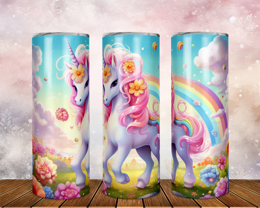 Skinny Tumbler with Straw, 20oz, Unicorn