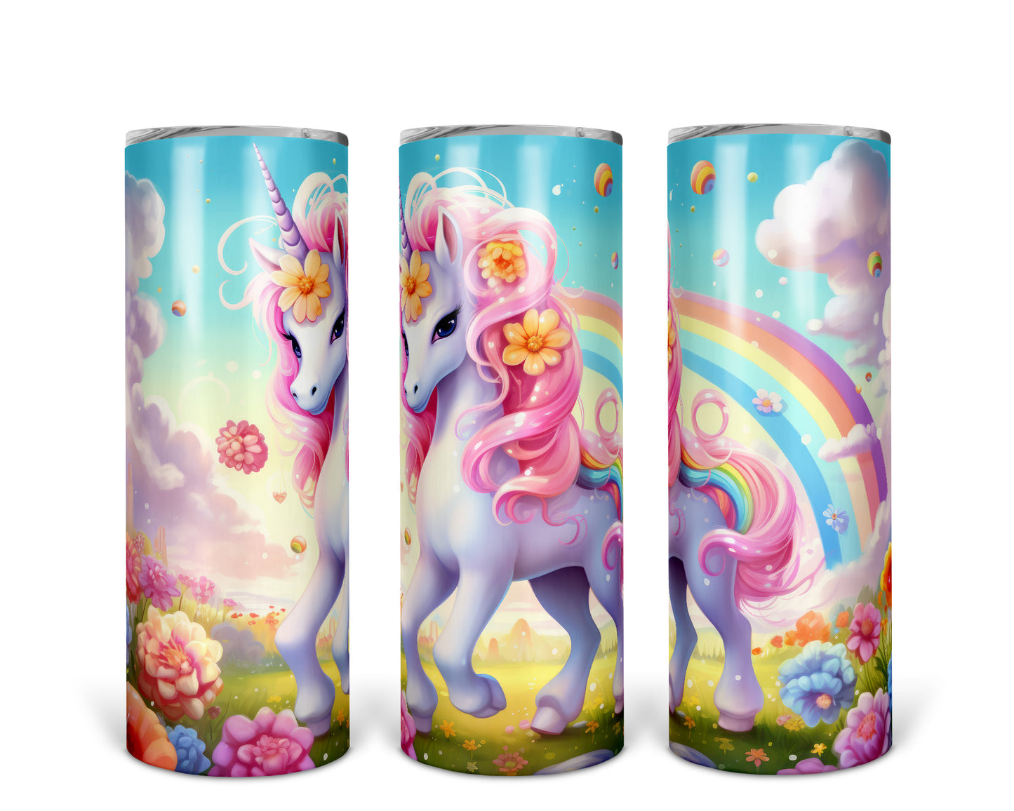 Skinny Tumbler with Straw, 20oz, Unicorn