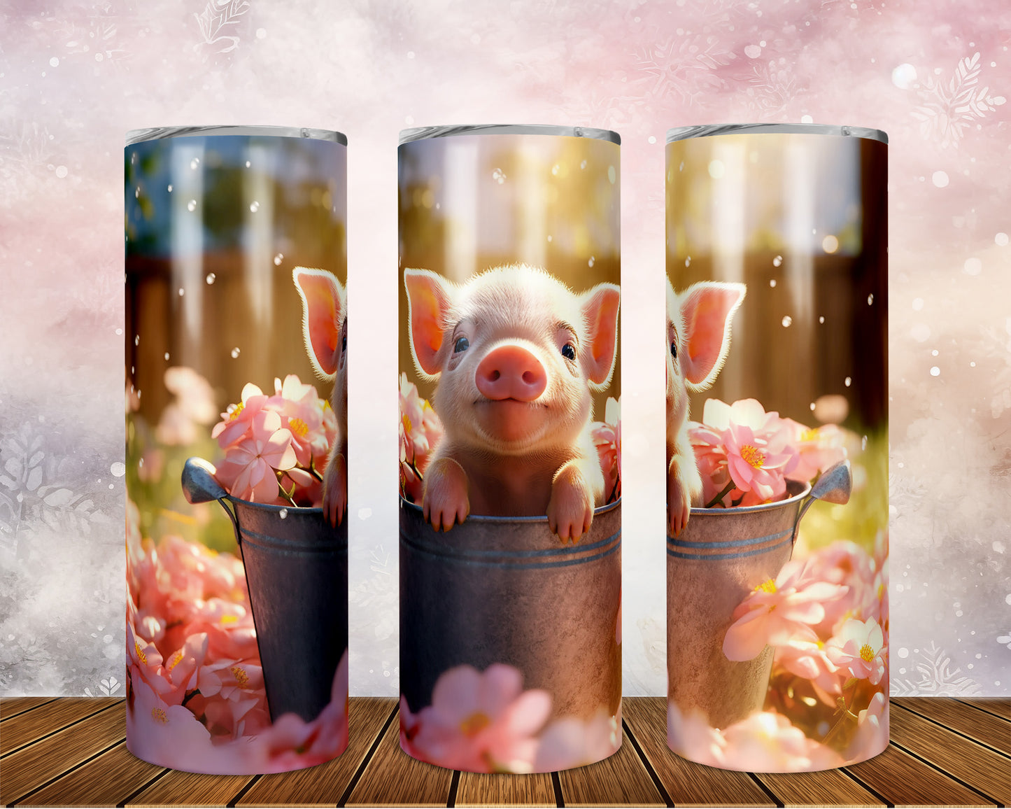 Skinny Tumbler with Straw, 20oz, Pig