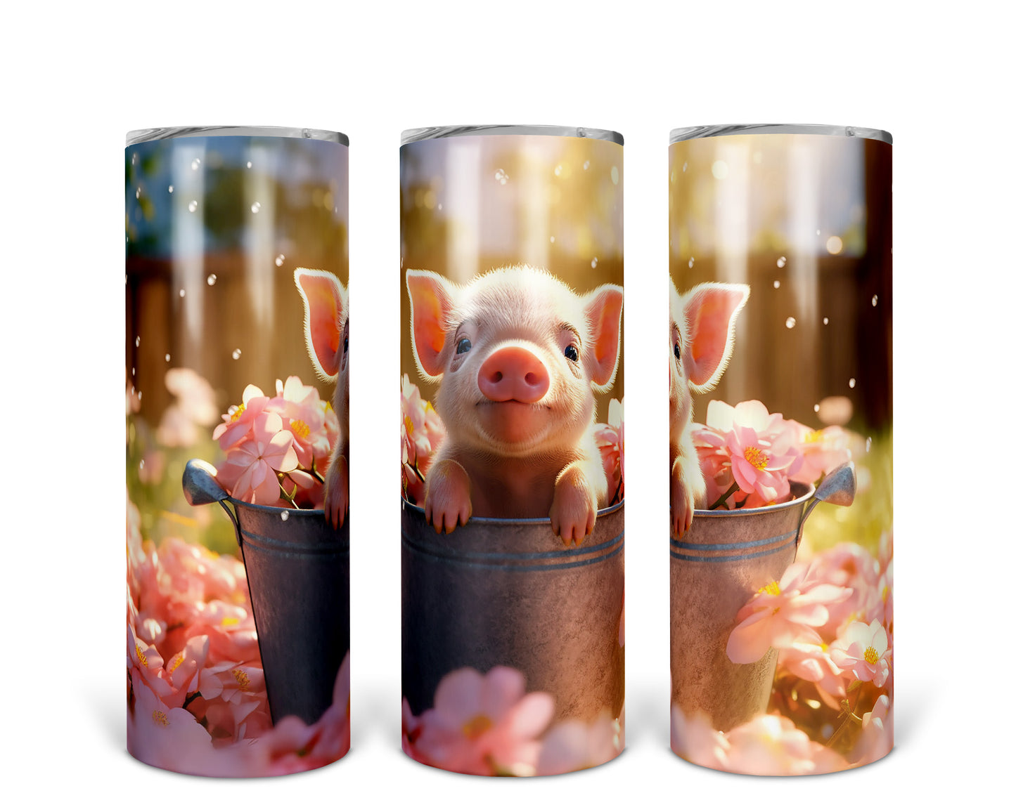 Skinny Tumbler with Straw, 20oz, Pig