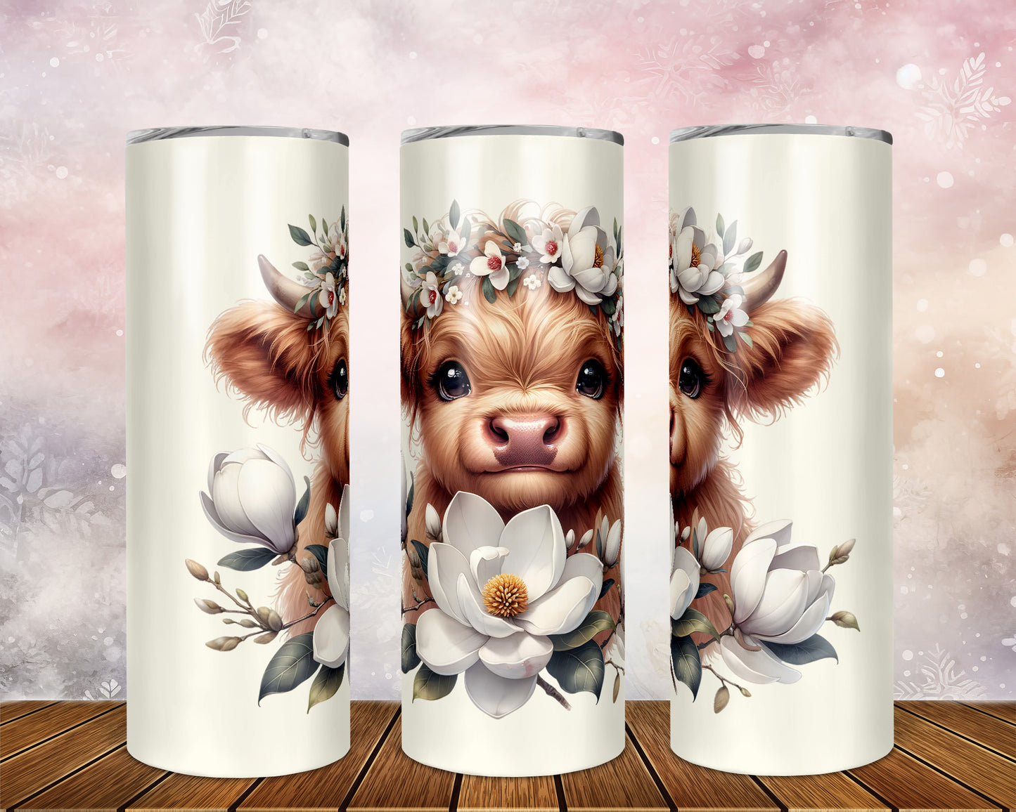 Skinny Tumbler with Straw, 20oz, Baby Highland Cow