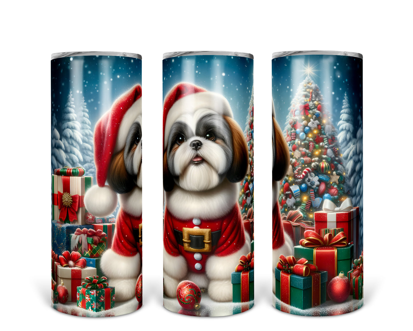 Skinny Tumbler with Straw, 20oz, Shih-Tzu Christmas