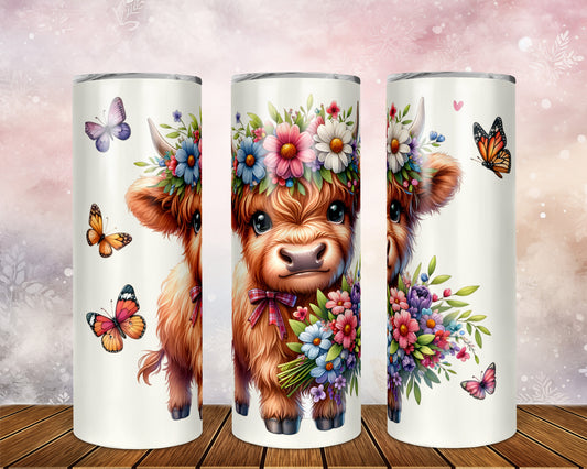 Skinny Tumbler with Straw, 20oz, Baby Highland Cow