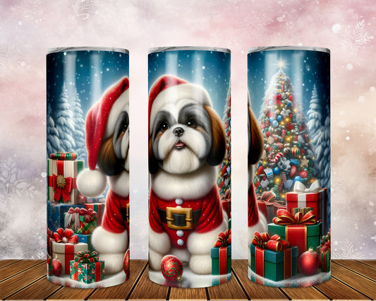 Skinny Tumbler with Straw, 20oz, Shih-Tzu Christmas