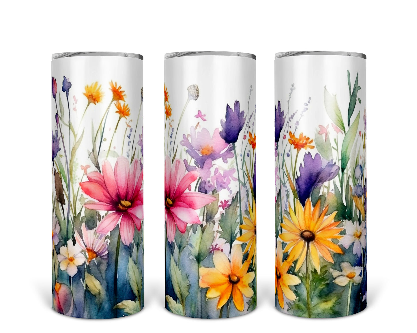 Skinny Tumbler with Straw, 20oz, Wildfowers