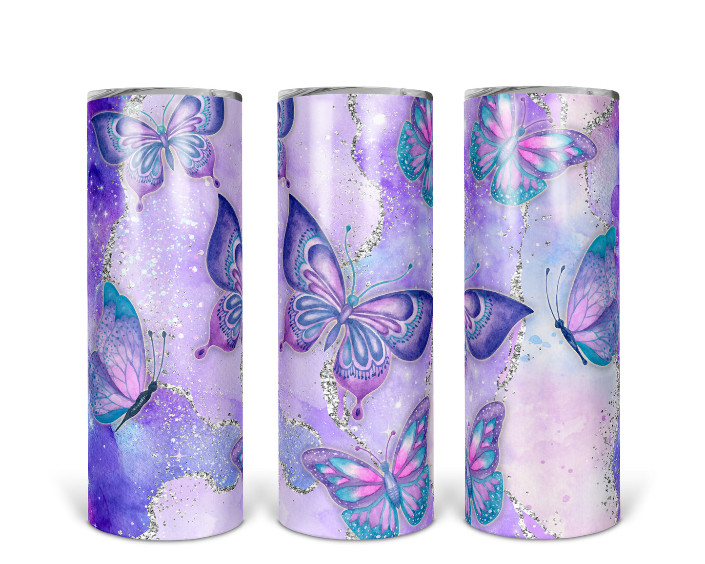 Skinny Tumbler with Straw, 20oz, Butterfly