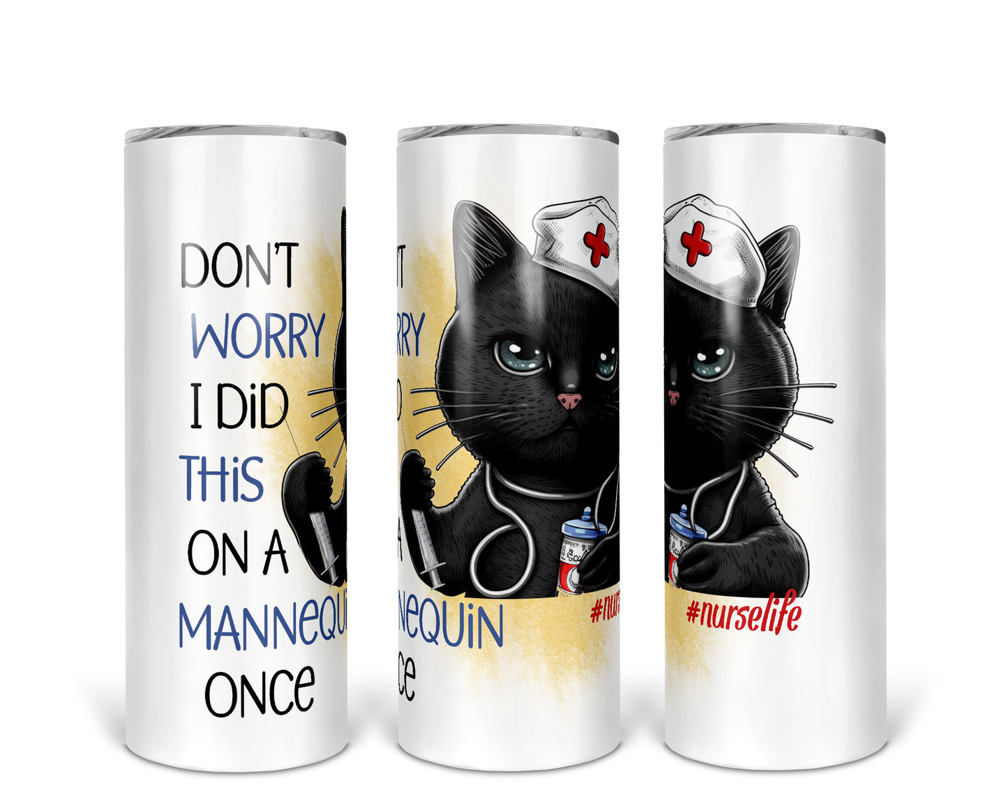 Skinny Tumbler with Straw, 20oz, Nurse Cat Quote