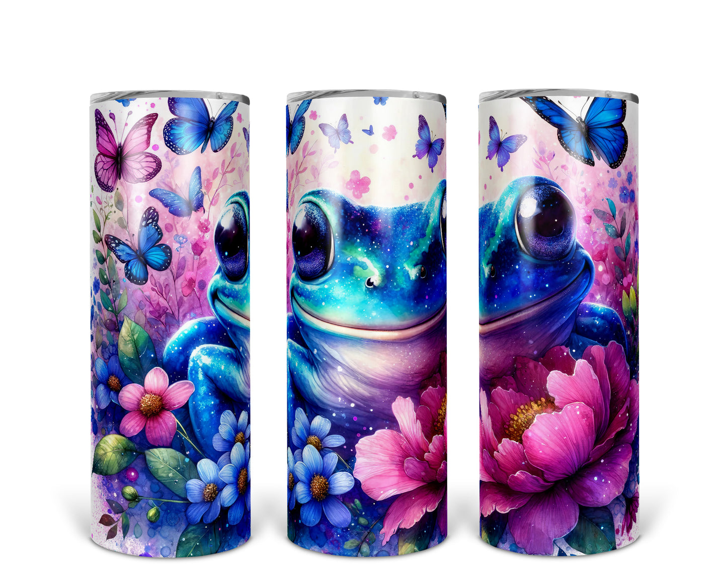 Skinny Tumbler with Straw, 20oz, Floral & Frog, awd-411