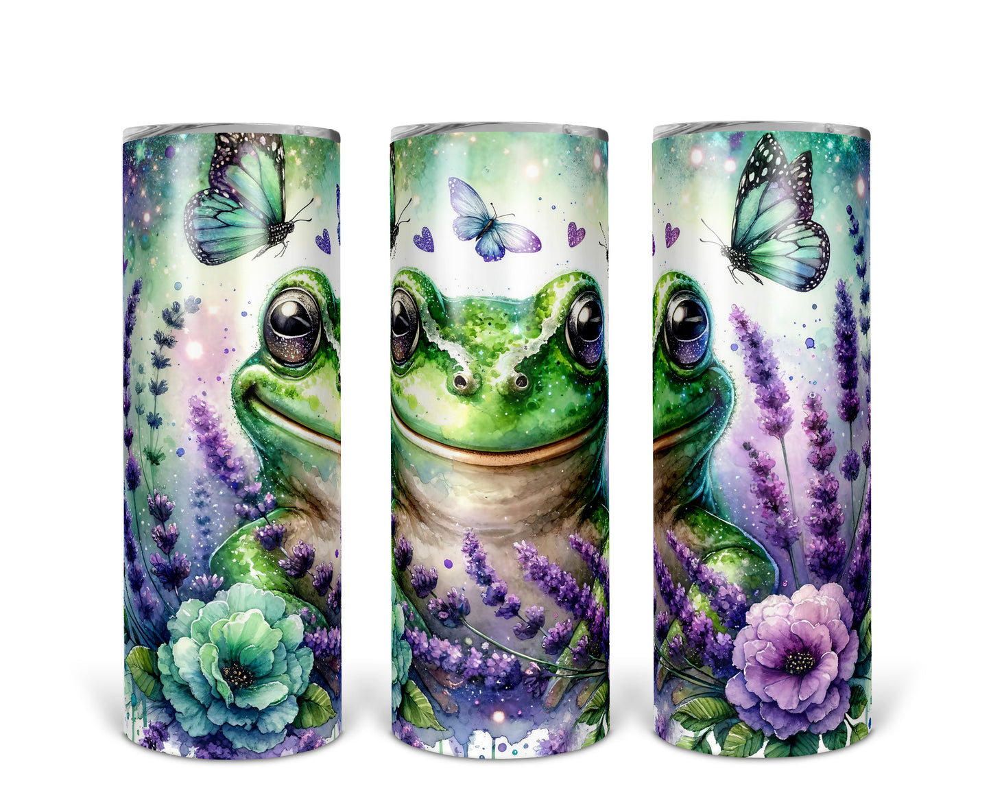 Skinny Tumbler with Straw, 20oz, Floral & Frog, awd-414