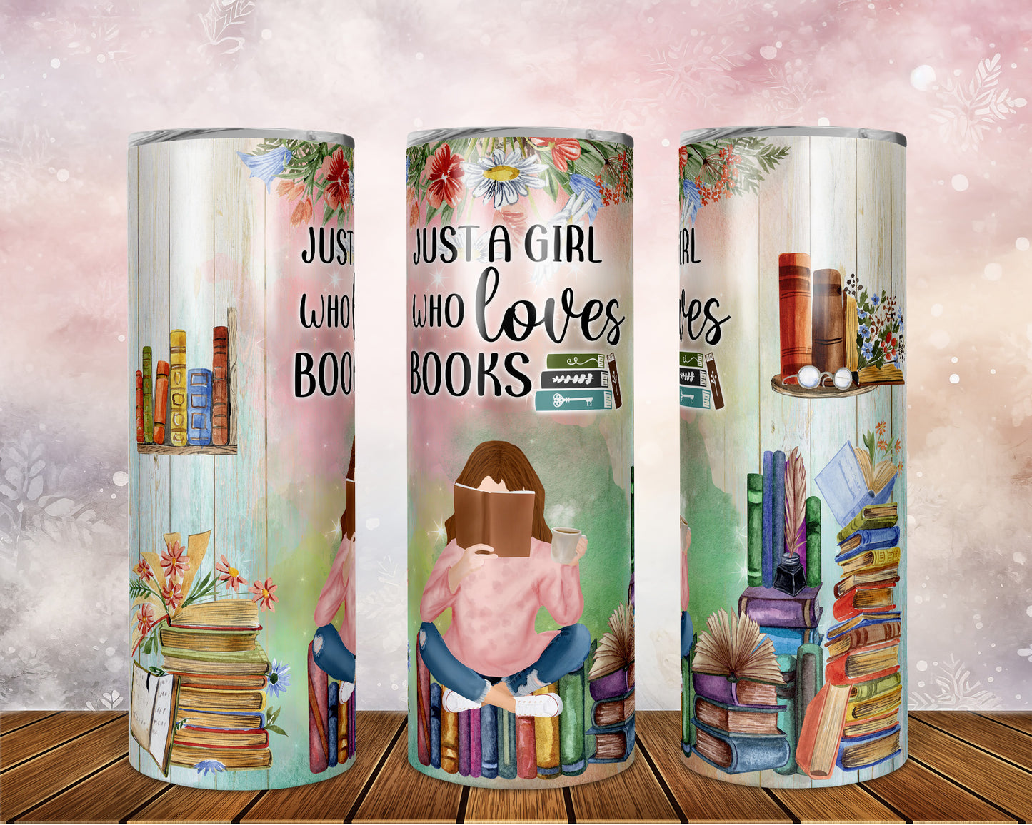 Skinny Tumbler with Straw, 20oz, Just A Girl Who loves Books