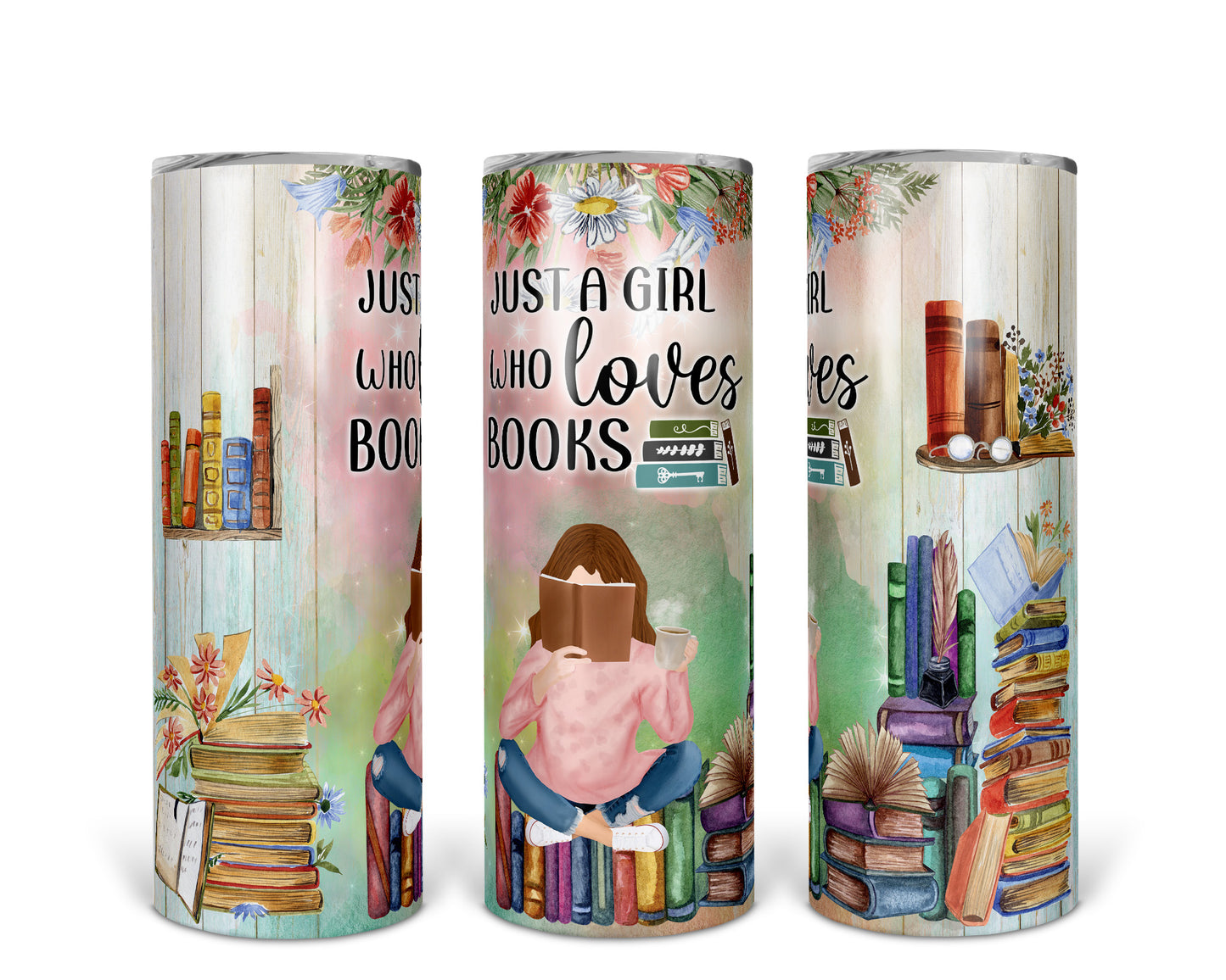 Skinny Tumbler with Straw, 20oz, Just A Girl Who loves Books