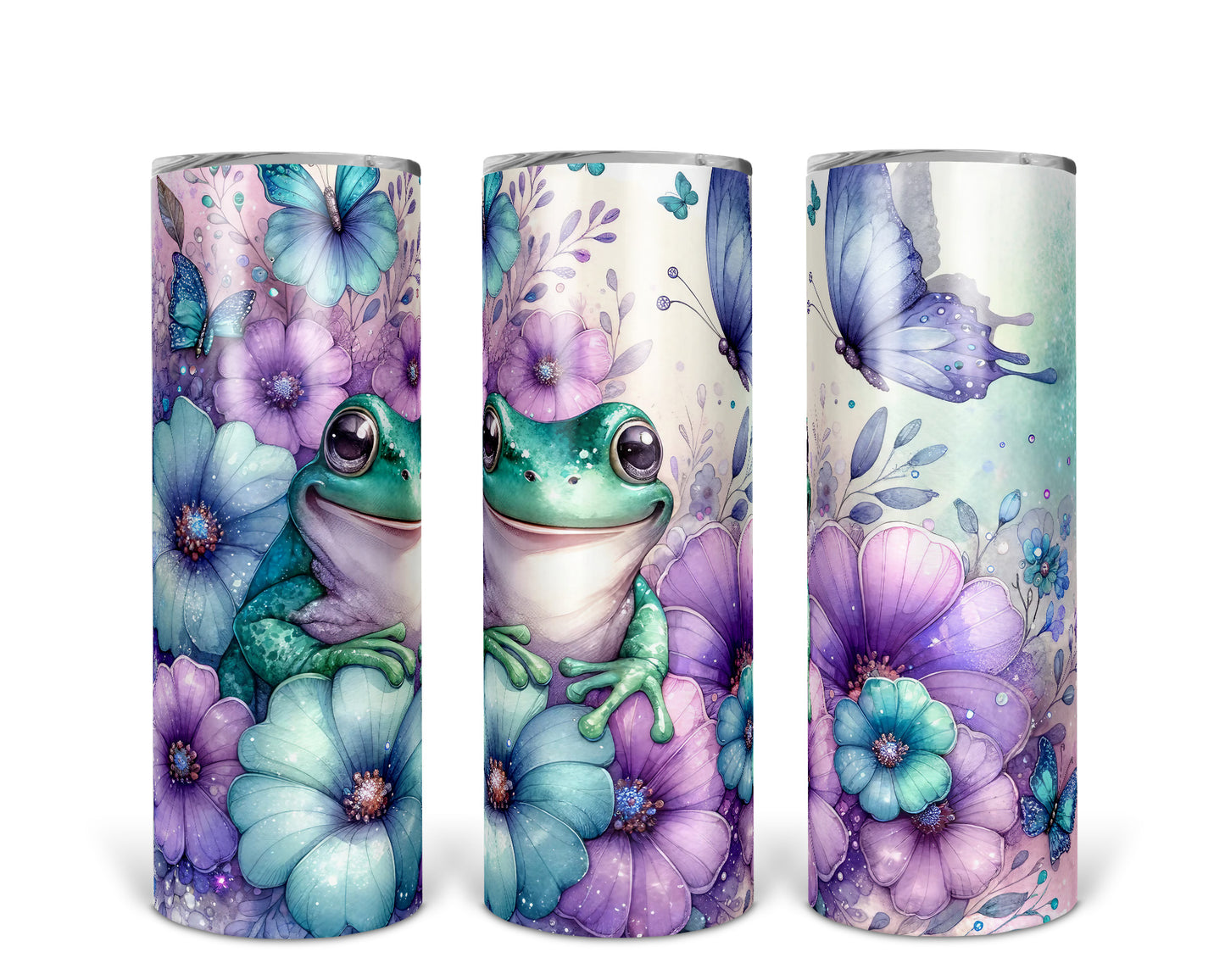 Skinny Tumbler with Straw, 20oz, Floral & Frog, awd-413