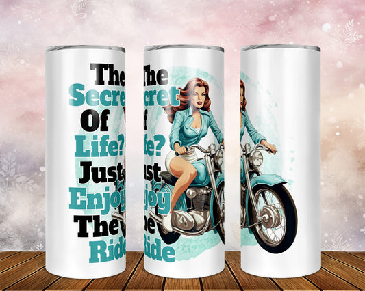 Skinny Tumbler with Straw, 20oz, Motorbike Quote