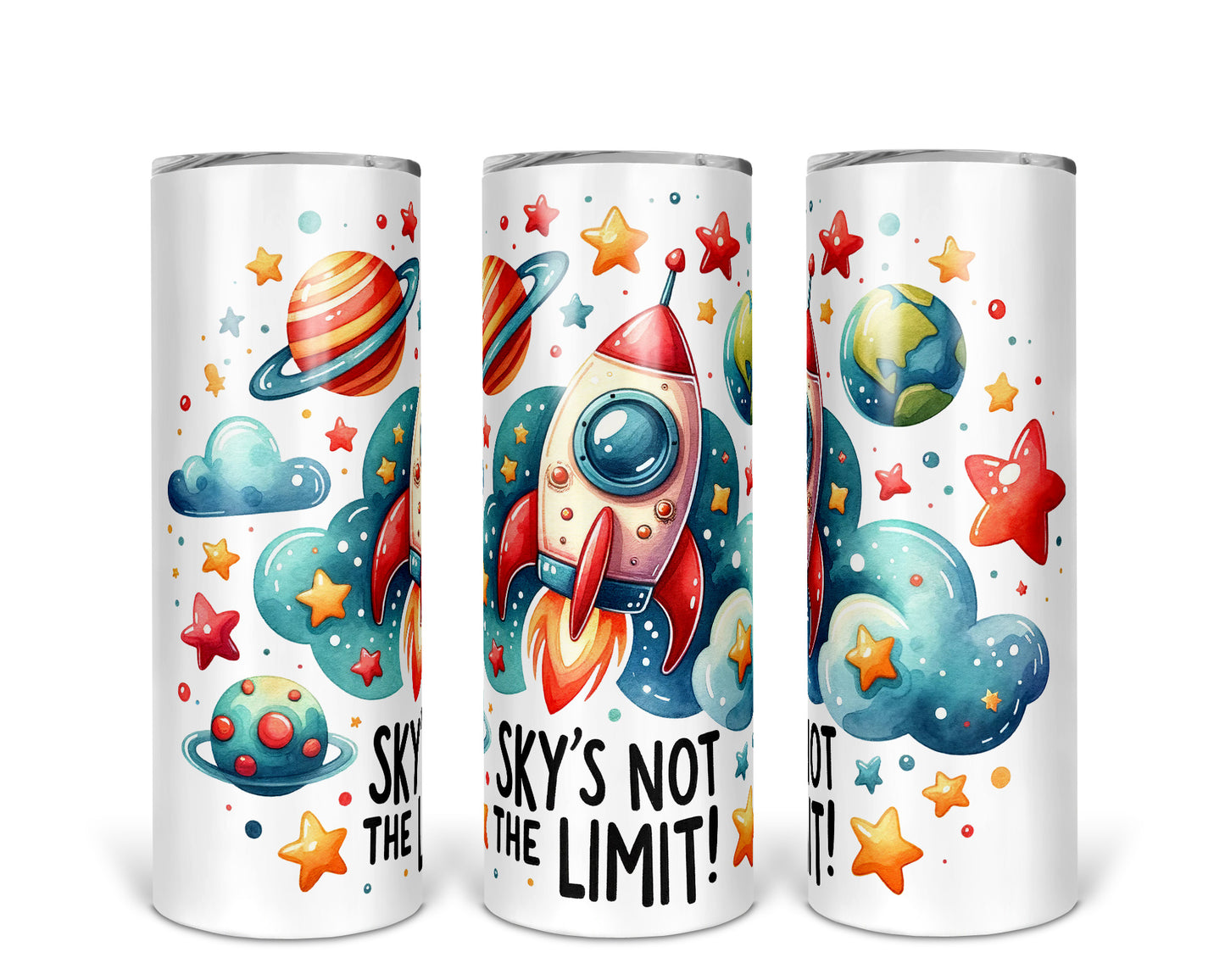 Skinny Tumbler with Straw, 20oz, Rocket, Sky's Not the Limit