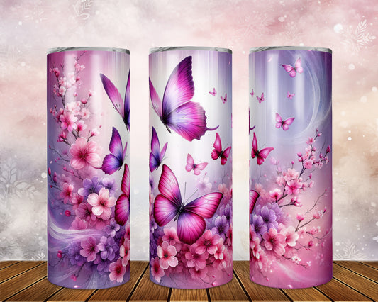 Skinny Tumbler with Straw, 20oz, Butterfly