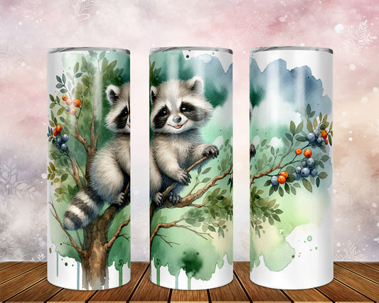 Skinny Tumbler with Straw, 20oz, Racoon