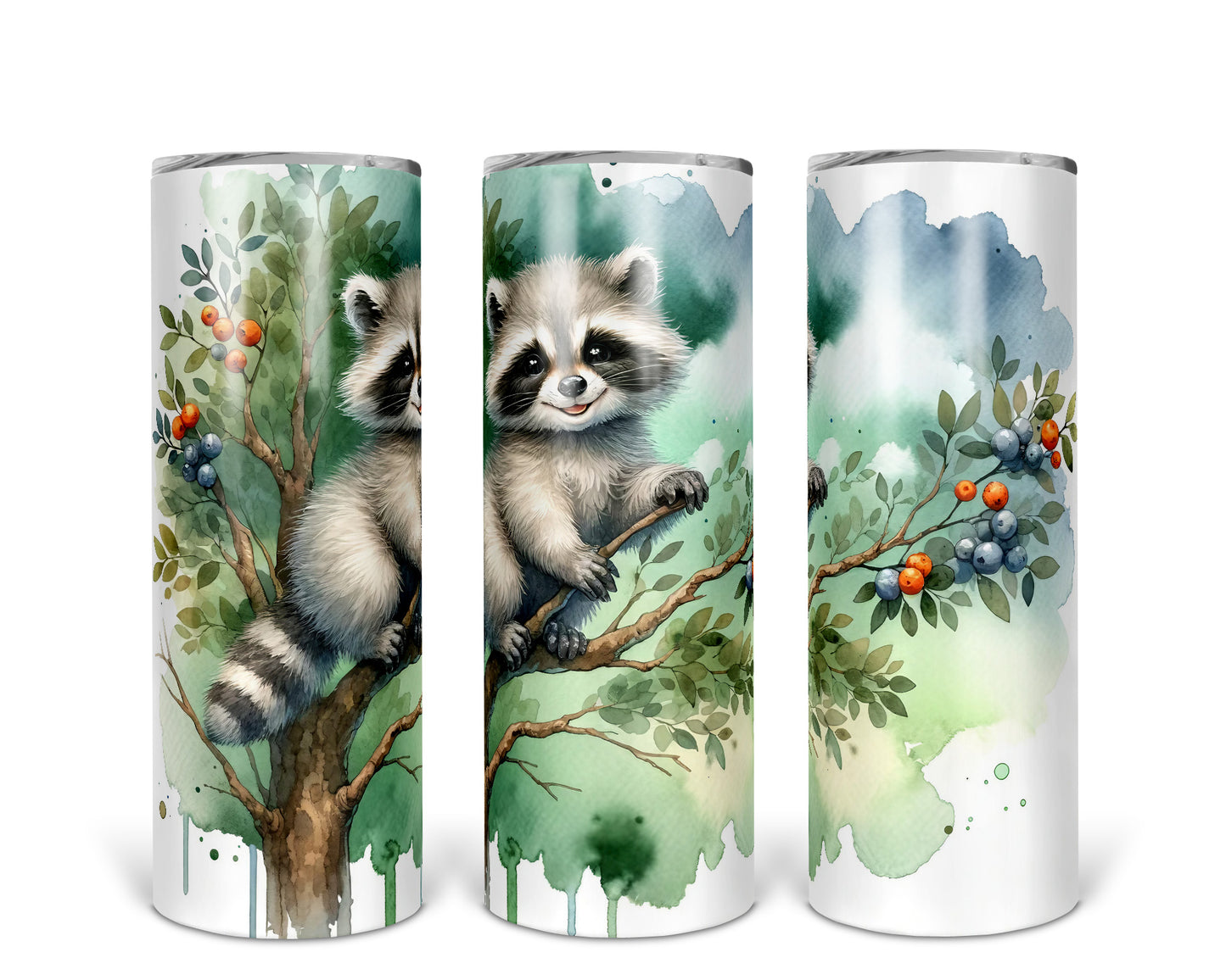 Skinny Tumbler with Straw, 20oz, Racoon