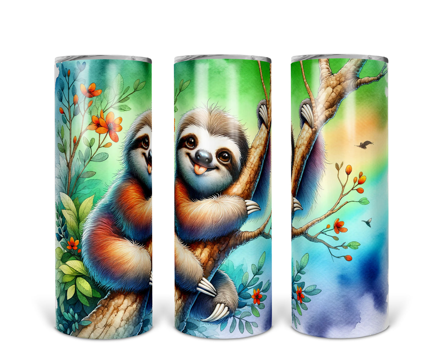 Skinny Tumbler with Straw, 20oz, Sloth