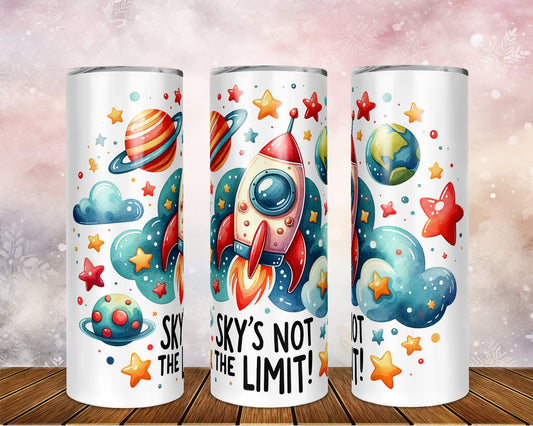 Skinny Tumbler with Straw, 20oz, Rocket, Sky's Not the Limit