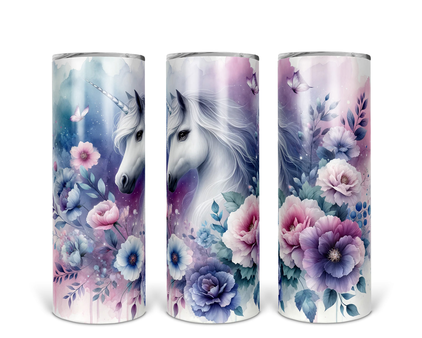 Skinny Tumbler with Straw, 20oz, Unicorn